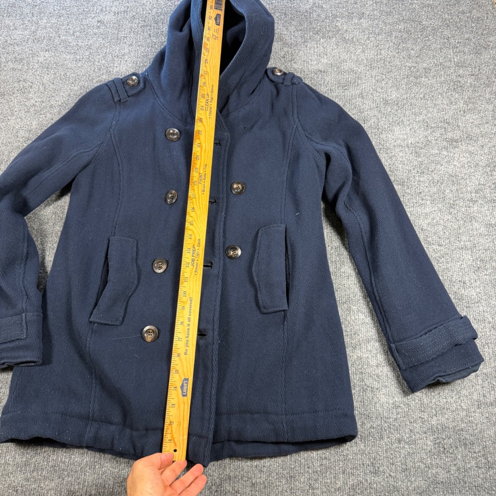Ruehl No. 925 Hooded Peacoat Wool Blend Navy Blue Size Medium Dark Academia - Picture 14 of 14